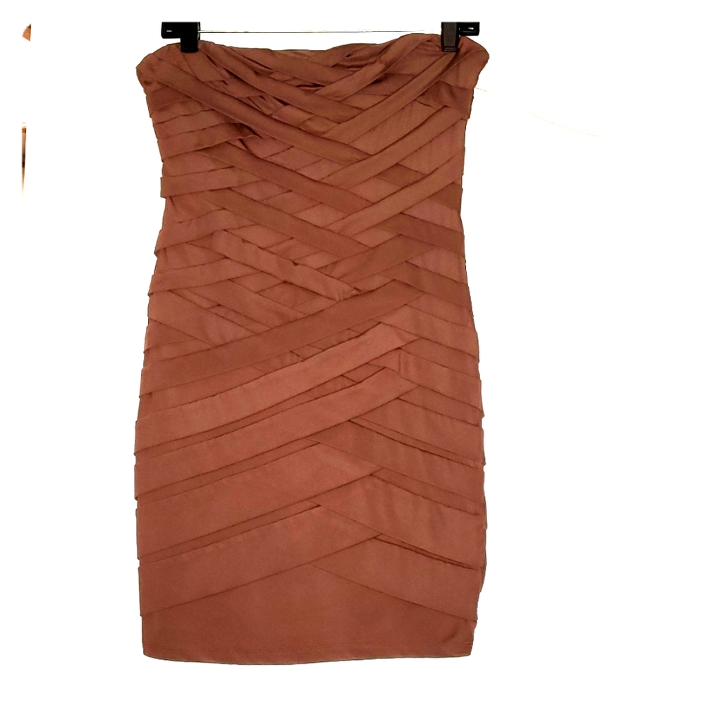 NIKIBIKI STRAPLESS DRESS, BROWN, SIZE M